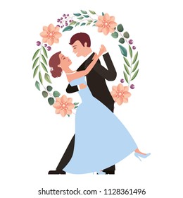 bride and groom and their first dance wedding day wreath flowers
