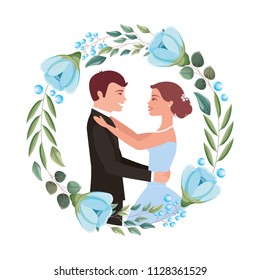 bride and groom their first dance wedding day on frame flowers portrait