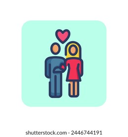 Bride and groom thin line icon. Love, guy, lady. Friendship and love concept. Vector illustration, symbol element for web design and apps