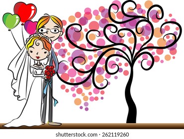 bride and groom with tree in the background vector 