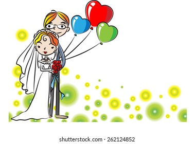 bride and groom with tree background vector 