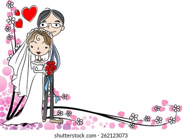 bride and groom with tree in the border vector 