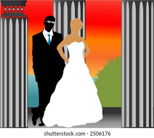 bride and groom "tropical wedding" vector