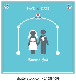 Bride and Groom under Wedding Arch. Wedding Invitation Template