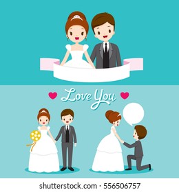 Bride And Groom With Various Actions In Wedding Clothing Set, Love, Relationship, Sweetheart, Engagement, Valentine's Day