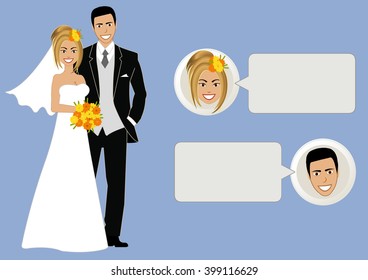 bride and groom vector cartoon speech bubble