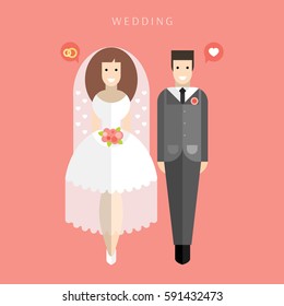 The bride and groom. Vector flat illustration.