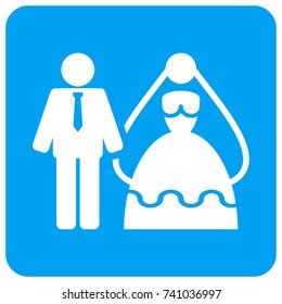 Bride And Groom vector icon. Image style is a flat icon symbol perforated in a blue rounded square shape.