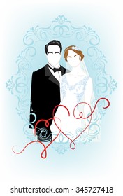 the bride and groom, vector illustration wedding invitation