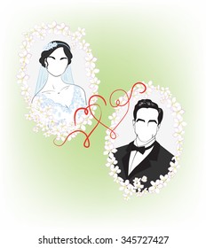 the bride and groom, vector illustration wedding invitation