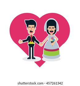 Bride and groom vector on isolated white background with heart for wedding