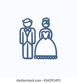 Bride and groom vector sketch icon isolated on background. Hand drawn Bride and groom icon. Bride and groom sketch icon for infographic, website or app.