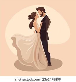 Bride and groom at a wedding, cartoon style image