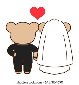 Bride and groom wedding couple cute bear. Cute bears in wedding suit and dress.