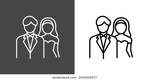 Bride and groom, Wedding couple, Outline Icon Vector Illustration