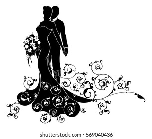 Bride Groom Wedding Couple Silhouette Bride Stock Vector (Royalty Free ...