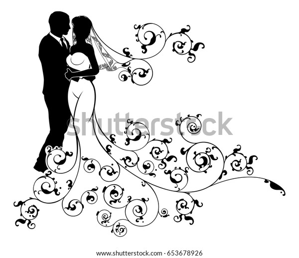 Bride Groom Wedding Couple Silhouette White Stock Vector (Royalty Free ...