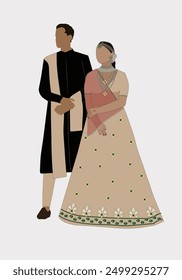  bride and groom wedding couple in traditional Indian dress for wedding invitation cards or save the date
