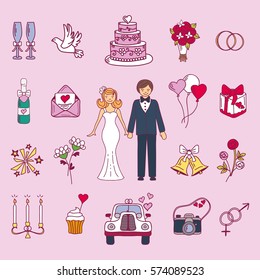 Bride and groom wedding couple vector illustration