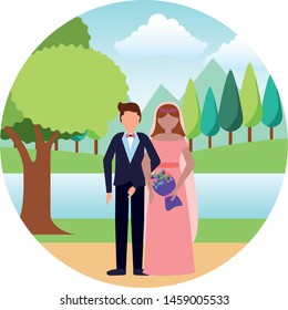 bride and groom wedding day vector illustration