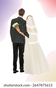 Noiva e noivo dia de casamento vetor arte de trás 
