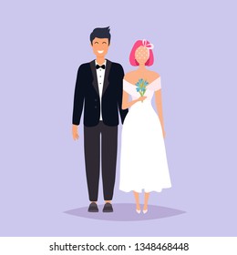 Bride and groom. Wedding design over grey background. Vector illustration.