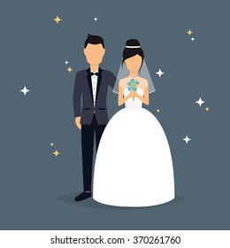 Bride and groom. Wedding design over grey background. Vector illustration.