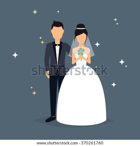 Bride and groom. Wedding design over grey background. Vector illustration.