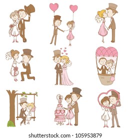 Bride and Groom - Wedding Doodle Set - Design Elements for Scrapbook, Invitation in vector