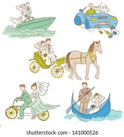 Brida y Groom - Boda de bodas - Elementos de diseño para el libro de cartón, invitación en vector