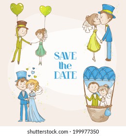 Bride and Groom. Wedding Doodle Set for Scrapbook, Invitation, Decoration in vector
