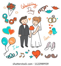 Bride and Groom, Wedding Elements Doodle