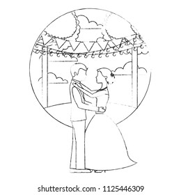 bride and groom wedding and first dance in natural landscape