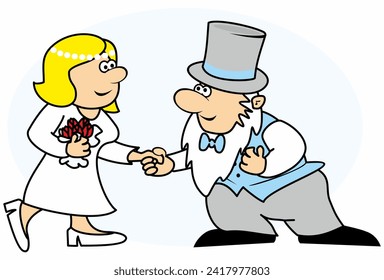 Bride and groom, wedding greeting card, anniversary, valentine's day wishes, people, pair, couple, vector picture