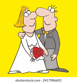 Bride and groom, wedding greeting card, valentine's day wishes, people, pair, couple, vector picture