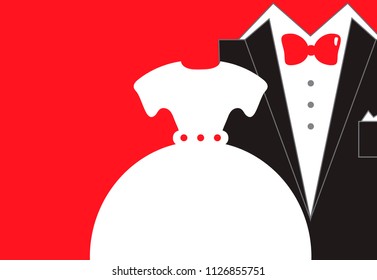 bride and groom wedding invitation in red black white colors. copy space for your text at the side. eps 10 vector illustration flat style.