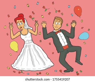 bride and groom at the wedding party. vector illustration