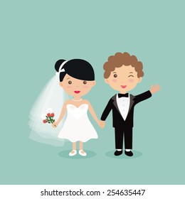 Bride and groom Wedding Party vector illustration.