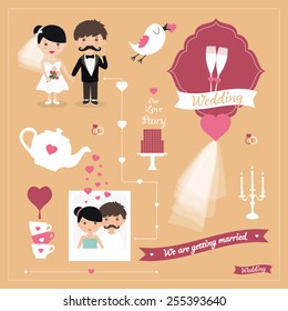 Bride and groom Wedding Party vector illustration.