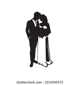 Bride and groom wedding silhouette design isolated