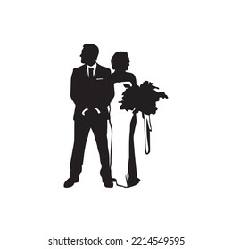 Ilustración vectorial de la silueta de boda de novias y novios