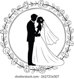 Bride and Groom Wedding Silhouette Vector