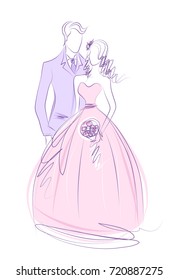 Bride and groom, wedding, sketch, vector