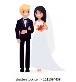 Bride and groom. Wedding. The style is flat