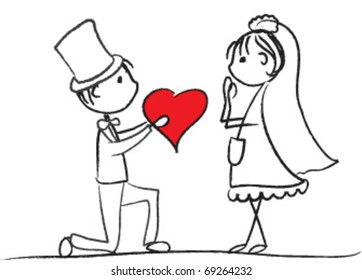 the bride and groom at a wedding, the vector