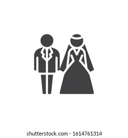 Bride and groom wedding vector icon. Newlyweds filled flat sign for mobile concept and web design. Wedding couple glyph icon. Symbol, logo illustration. Vector graphics