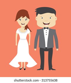 Bride and groom wedding vector icon