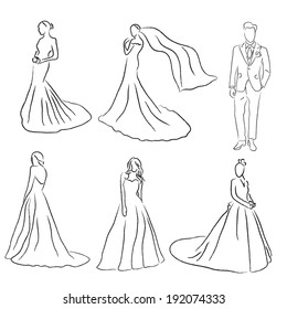 Bride and Groom Wedding Vector Silhouettes