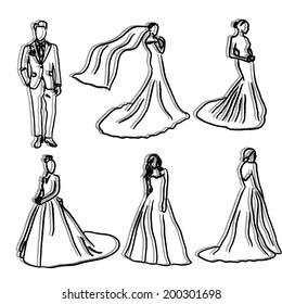 Bride and Groom Wedding Vector Silhouettes