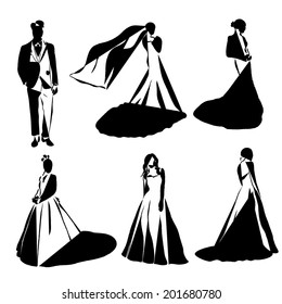 Bride and Groom Wedding Vector Silhouettes
